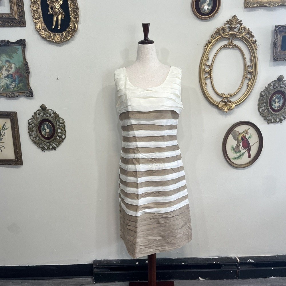 Bianco Levrin NWT 100% Silk Pleated Stripe Sheath Dress Medium‎